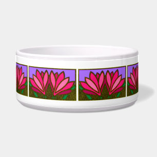 Pink Lily Flower Pattern Ceramic Dog Bowl