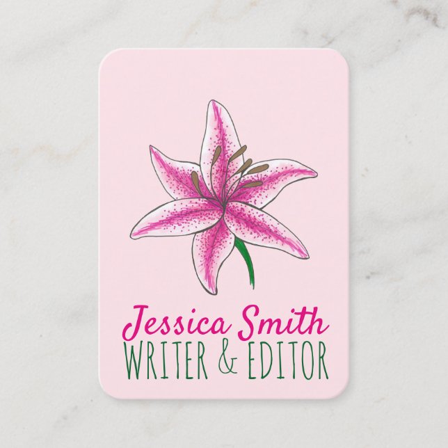 Pink Lily Flower Shop Floral Arranger Florist Business Card (Front)