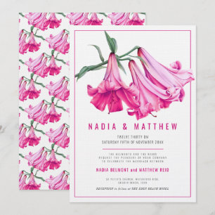 Pink lily flower watercolor art wedding invitation