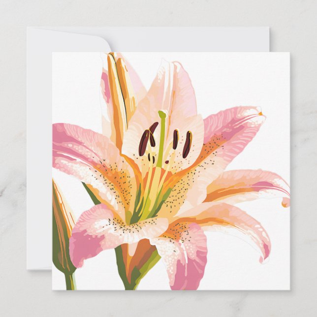 Pink Lily Flower | Watercolor Floral Painting Card (Front)