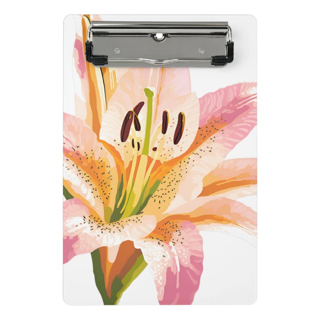 Pink Lily Flower | Watercolor Floral Painting Mini Clipboard (Front)