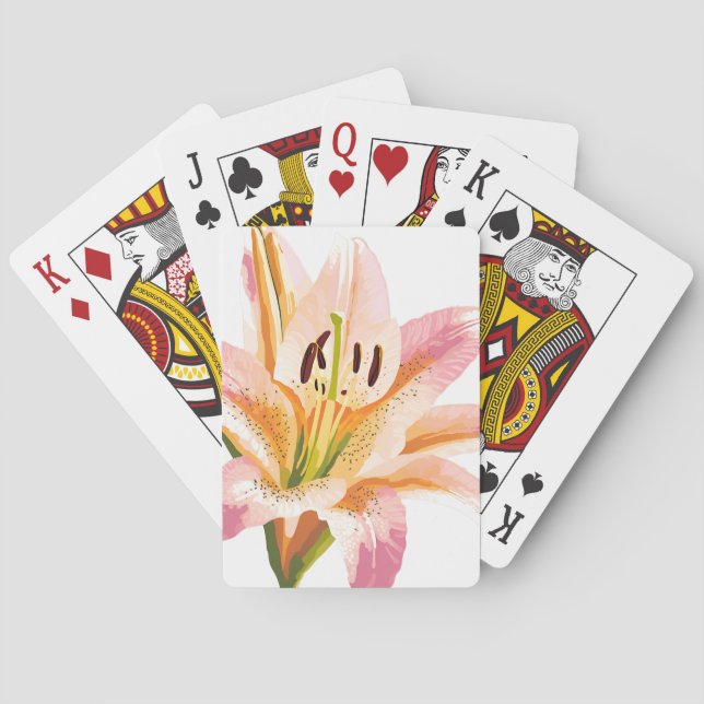 Pink Lily Flower | Watercolor Floral Painting Playing Cards (Back)