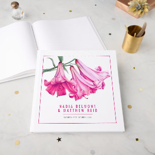 Pink lily flower watercolor pencil art wedding guest book