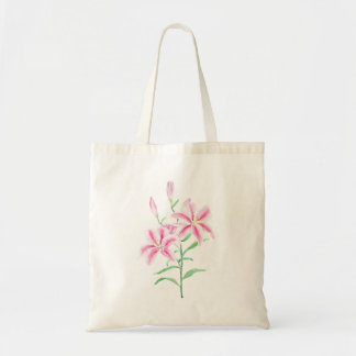 pink lily flower watercolor tote bag