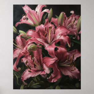 Pink Lily Flowers Art Print Poster