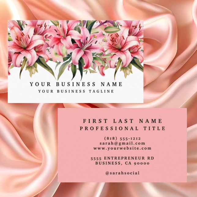 Pink Lily Flowers Business Cards (Creator Uploaded)