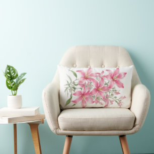 Pink Lily Flowers Lumbar Cushion