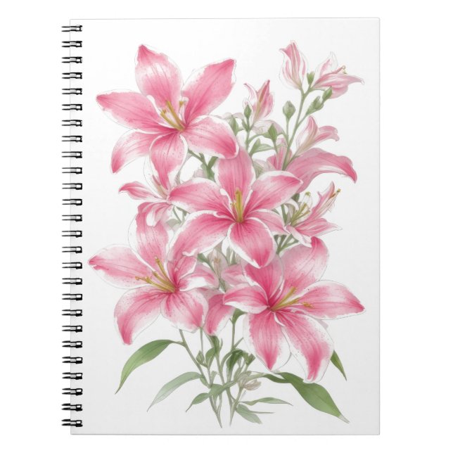 Pink Lily Flowers Notebook (Front)