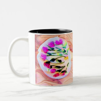 Pink Lily Flowers Two-Tone Coffee Mug