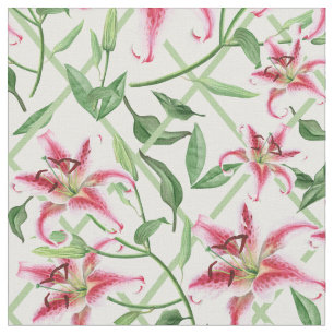 Pink Lily Flowers - Vintage Floral Lilies Fabric