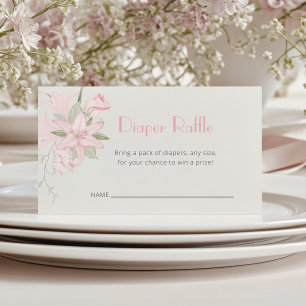 Pink Lily Green Leaves Baby Shower Diaper Raffle Enclosure Card