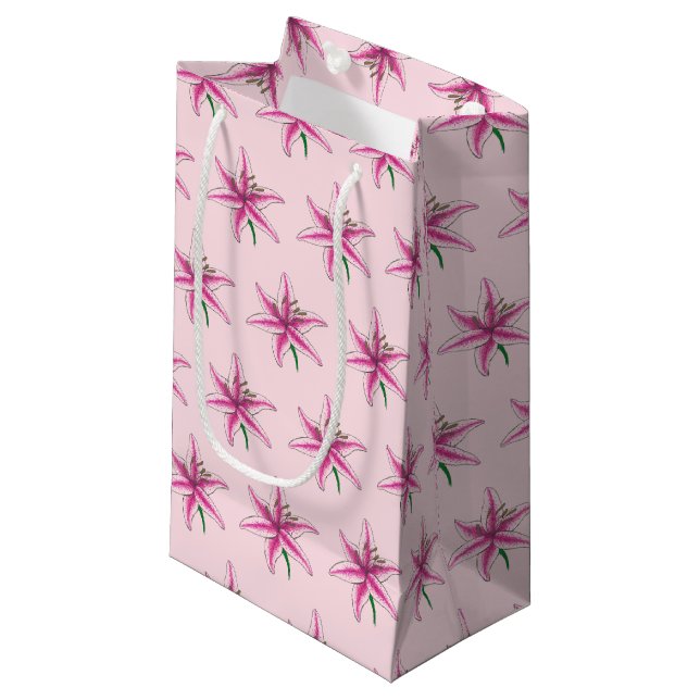Pink Lily Lilies Blossom Flower Garden Spring Small Gift Bag (Front Angled)