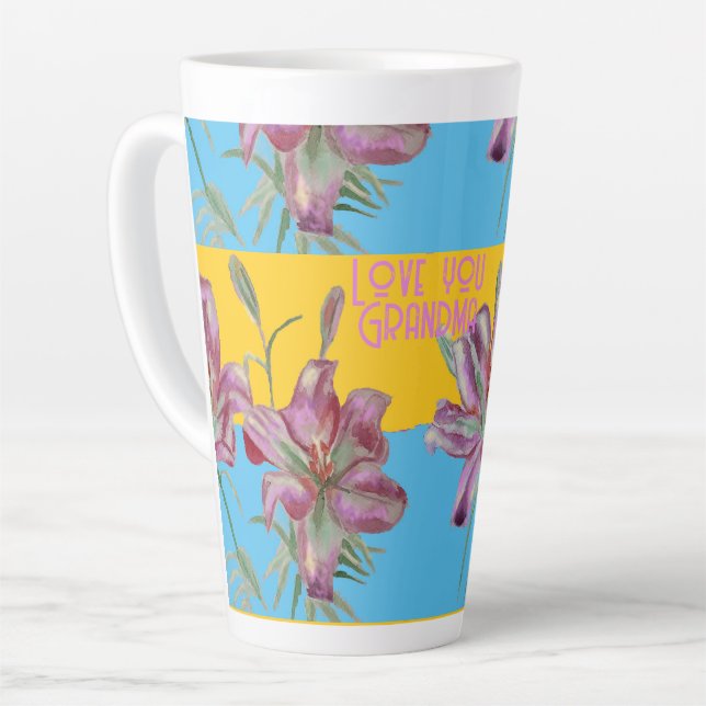 Pink Lily lillies art Grandma Name Decoration Latte Mug (Left Angle)