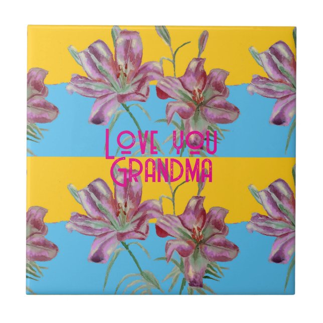 Pink Lily lillies art Grandma Name Decoration Tile (Front)