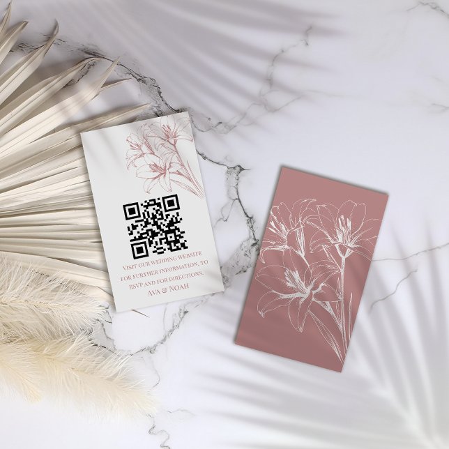 Pink Lily Outline Wedding Enclosure Card (Creator Uploaded)