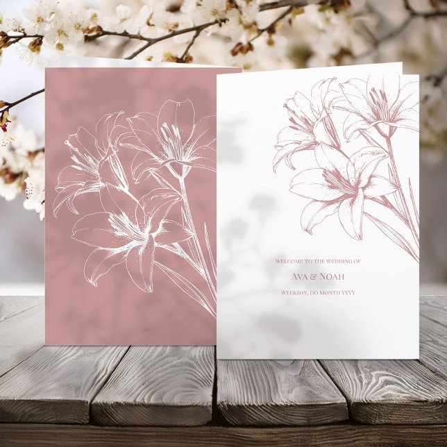Pink Lily Outline Wedding Programme (Creator Uploaded)