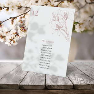 Pink Lily Outline Wedding Table Numbers Pedestal Sign