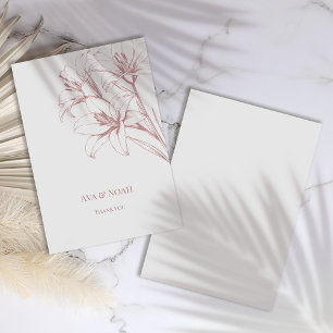 Pink Lily Outline Wedding Thank You Card