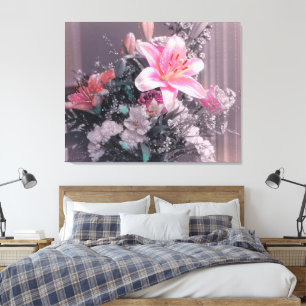 Pink Lily Pearls Bouquet Wrapped Canvas