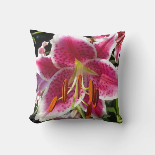 Pink lily pink floral pink flower tropical flower cushion (Front)