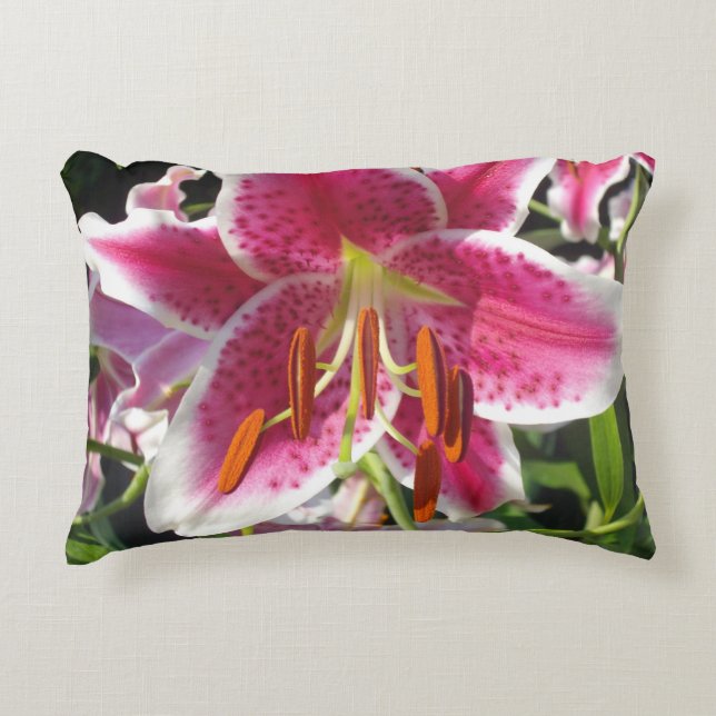 Pink lily pink floral pink flower tropical flower decorative cushion (Front)
