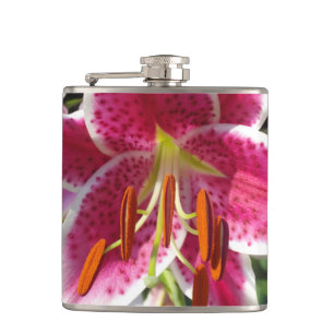 Pink lily pink floral pink flower tropical flower hip flask