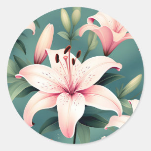 Pink Lily Seamless Pattern Classic Round Sticker