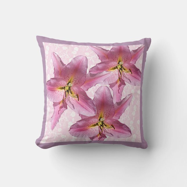 Pink Lily Throw Pillow 3 (Front)