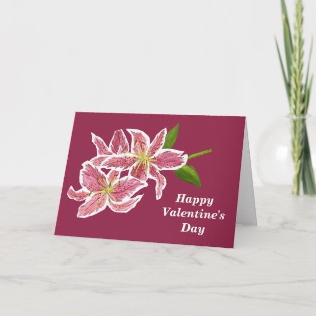 Pink Lily Valentine Card (Front)