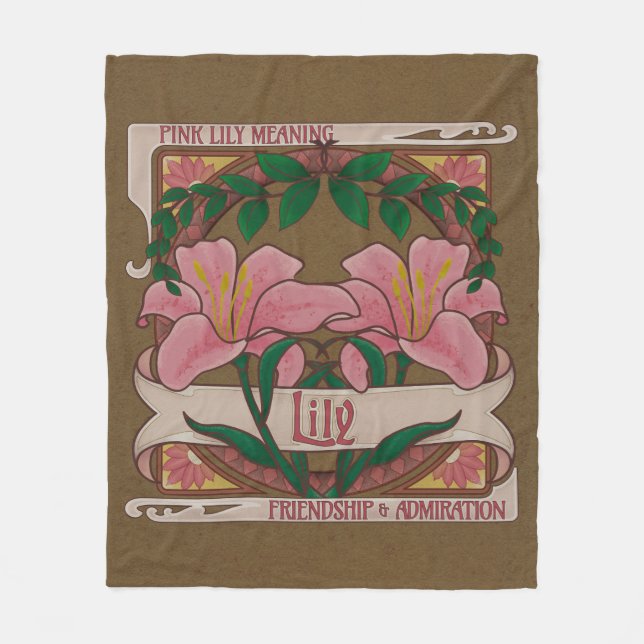 Pink Lily Victorian Flowers Friendship Admiration Fleece Blanket (Front)