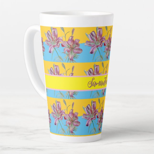 Pink Lily Watercolor Painting Girls Floral Art Mug (Left Angle)