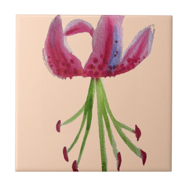 Pink Lily watercolour modern flower floral art Tile (Front)