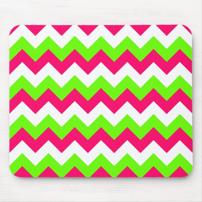 Pink Lime and White Zigzag Mouse Pad (Front)