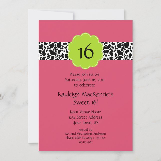 Pink Lime Black Sweet 16 Invitation (Front)