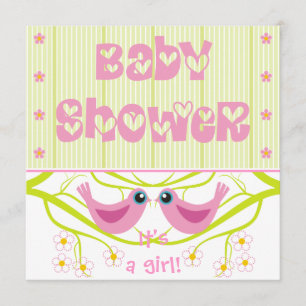 Pink lime cute birdies Baby Shower Invitation