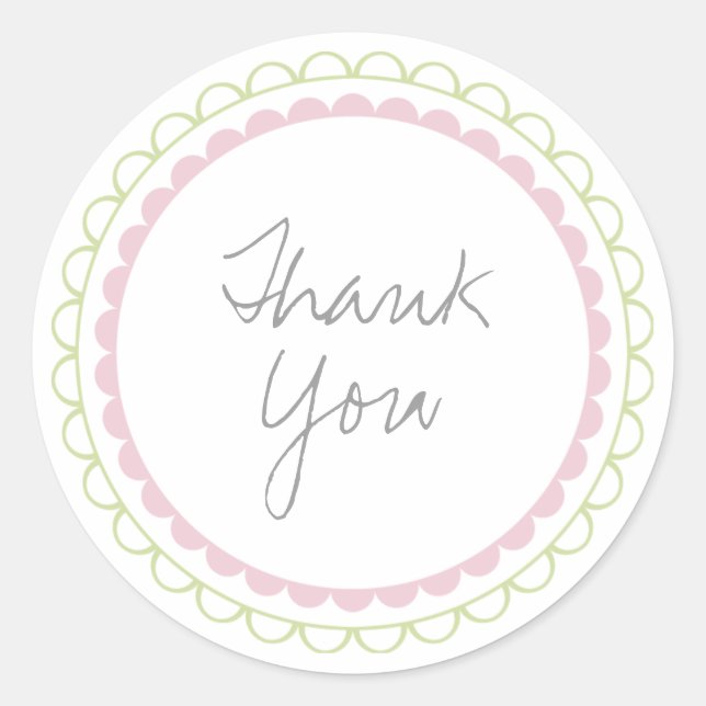 Pink Lime Frills Scalloped Thank You Label Sticker (Front)