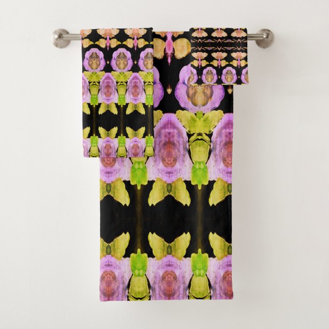 Pink Lime Green and Black Bath Towel Set (Insitu)