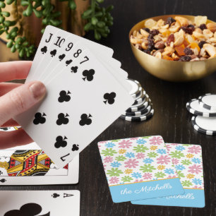 Pink Lime Green Blue Summer Flowers Art Pattern Playing Cards