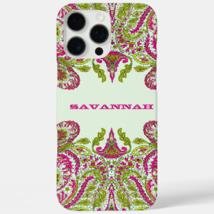 Pink & Lime Green Personalised Damask iPhone Cover