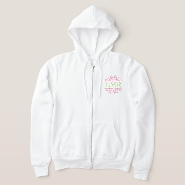 Pink & Lime Green Vintage Frame Monogrammed Hoodie (Laydown)