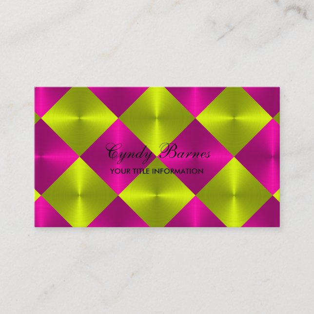 Pink Lime Metallic Look Diamond Tiles Business Card (Front)