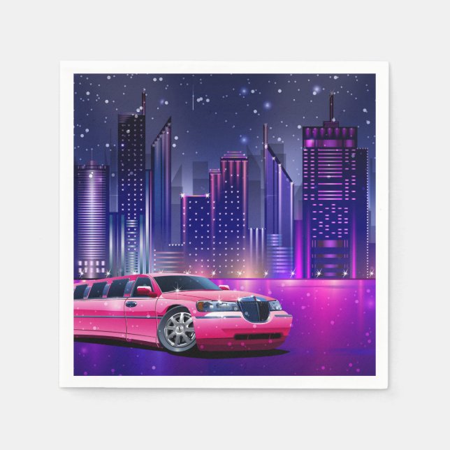 Pink Limo Limousine City Sweet 16 Birthday Party Napkin (Front)