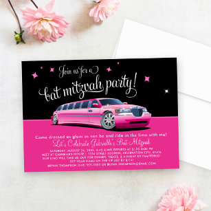 Pink Limousine Bat Mitzvah Night Out Party Invitation