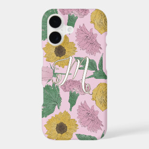 Pink Lined Flowers Monogram