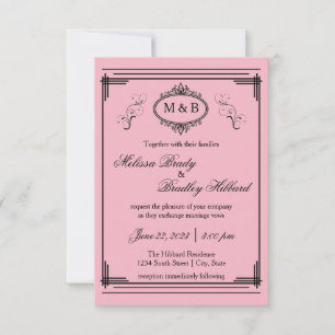 Pink Lined Frame - 3x5 Wedding Invitation