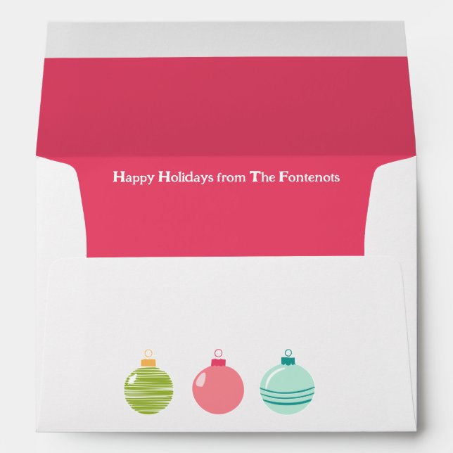 Pink-Lined White Envelope with Christmas Ornaments (Back (Bottom))