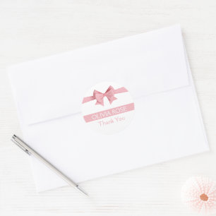 Pink Linen Ribbon Bows Baby Shower Thank You Classic Round Sticker