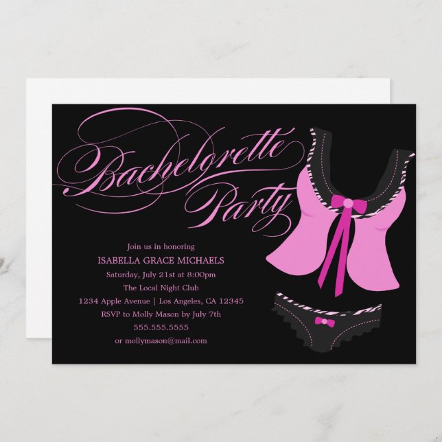 Pink Lingerie Bachelorette Party | Party Invite (Front/Back)