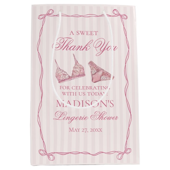 Pink Lingerie Shower Bachelorette Party Favour Medium Gift Bag (Front)