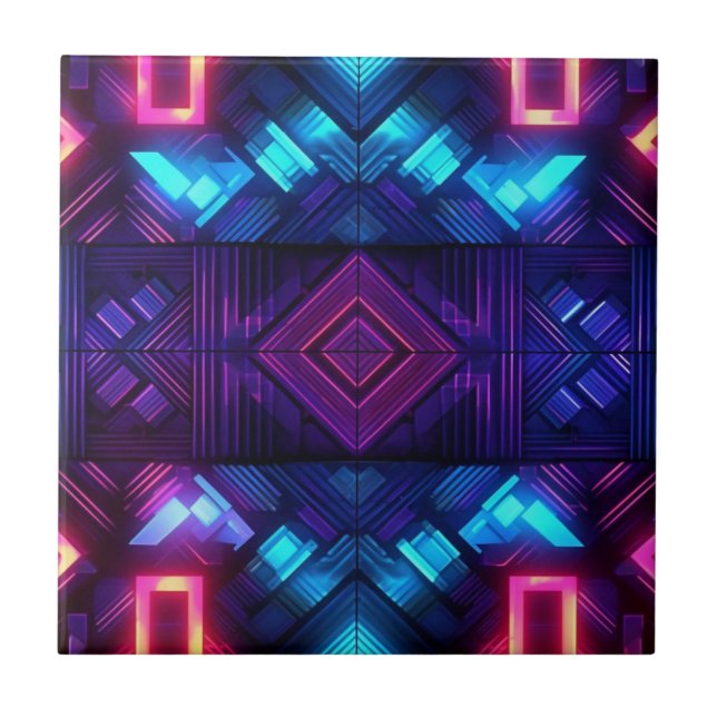 Pink-Linked Blue Geometric Ceramic Tile (Front)